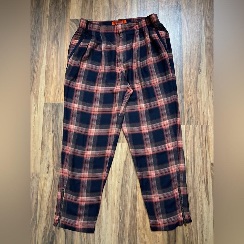 Cartonnier Women Plaid Pants tapered ankle zips